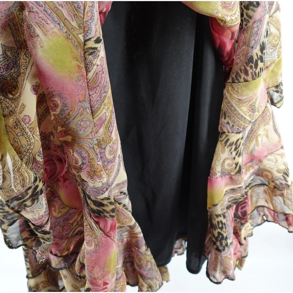 Tease Mixed Print Tiered‎ Midi Skirt Floral Paisley Leopard Boho Pink Large